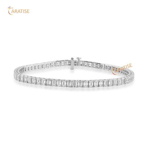 7.59 TDW Emerald Cut Diamond Tennis Bracelet 925 Silver