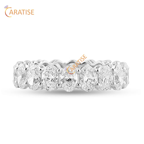 4.32 TDW Oval Cut Diamond Eternity Band Ring 925 Silver