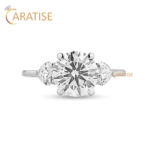 2.45 TDW Heart & Round Cut Diamond Three Stone Ring 925 Silver