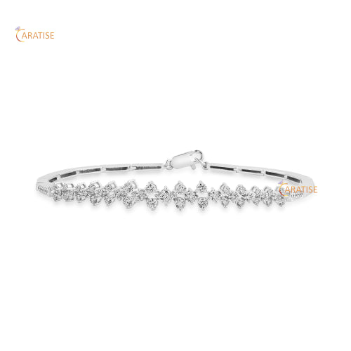 1.342 TDW Round Cut Diamond Charm Bracele 925 Silver