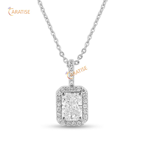 2.71 TDW Radiant And Round Cut Diamond Pendant & Earring 925 Silver
