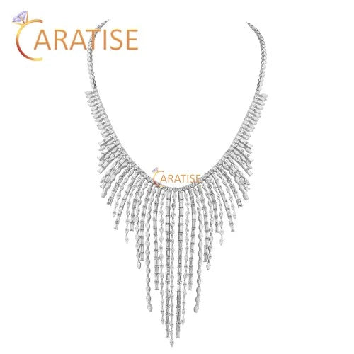 22.57 TDW Marquise,Baguette& Round Cut Diamond Necklace 925 Silver