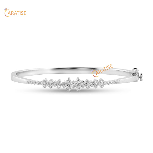0.839 TDW Round Cut Diamond Bangle Bracelet 925 Silver