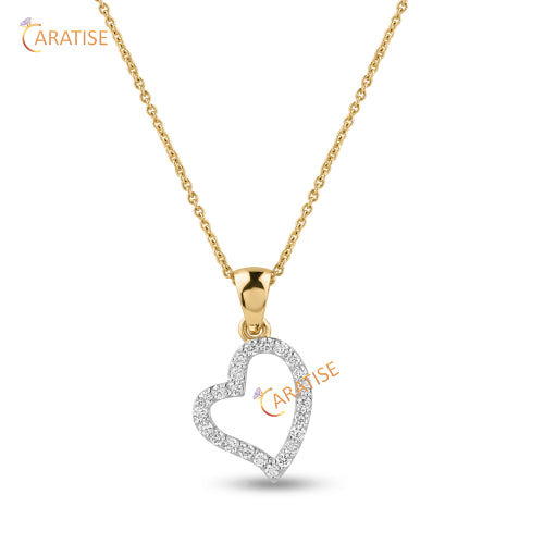 0.21 TDW Round Cut Diamond Heart Pendant With Chain 925 Silver