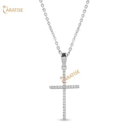 0.07 TDW Round Brilliant Cut Diamond Cross Pendant 925 Silver