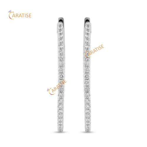 0.912 TDW Round Cut Diamond Hoop Earring 925 Silver