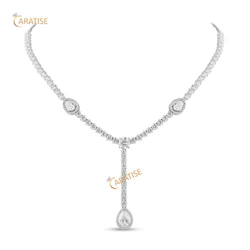 15.076 TDW Pear And Round Diamond Necklace 925 Silver