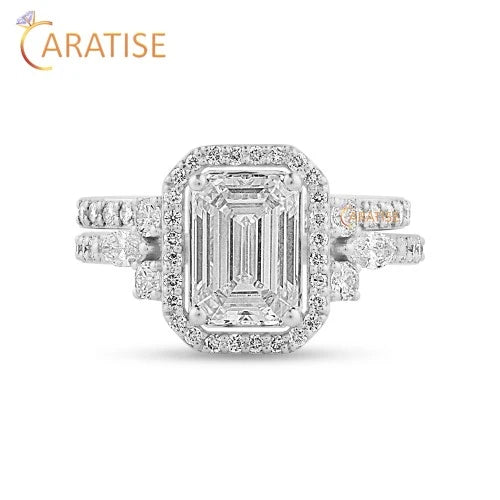 2.37 TDW Marquise,Emerald & Round Cut Diamond Ring with Band 925 Silver