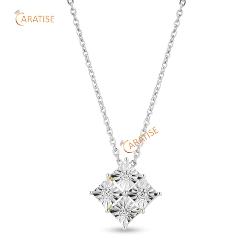 0.072 TDW Round Cut Diamond Custom Pendant With Chain 925 Silver