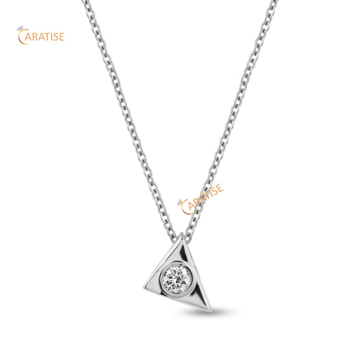 0.30 TDW Round Cut Diamond Solitaire Pendant With Chain 925 Silver