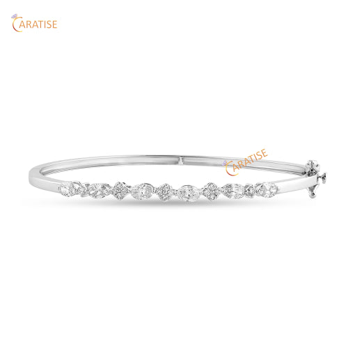 0.95 CT Oval And Round Cut Diamond Bangle Bracelet 925 Silver