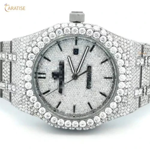 18.20 TDW Round Cut Men's Diamond Watch | Stainless steel | Moissanite Diamond | Elegant Diamond Watch For Him