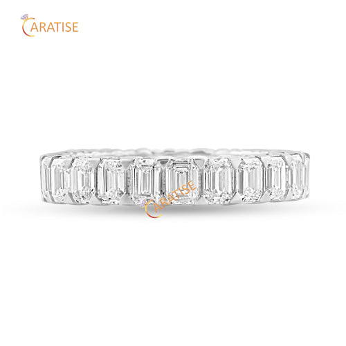 3.08 TDW Emerald Cut Diamond Eternity Ring 925 Silver
