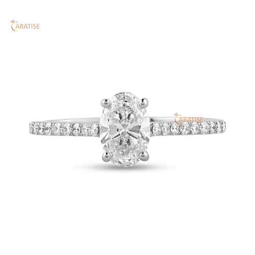 1.28 TDW Oval and Round Cut Moissanite Diamond Engagement Ring 925 Silver