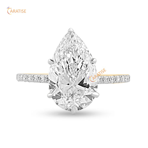 3.66 TDW Pear & Round Cut Diamond Halo Ring 925 Silver