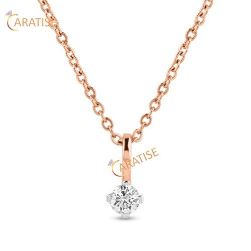 0.30 TDW Round Cut Diamond Solitaire Pendant With Chain 925 Silver