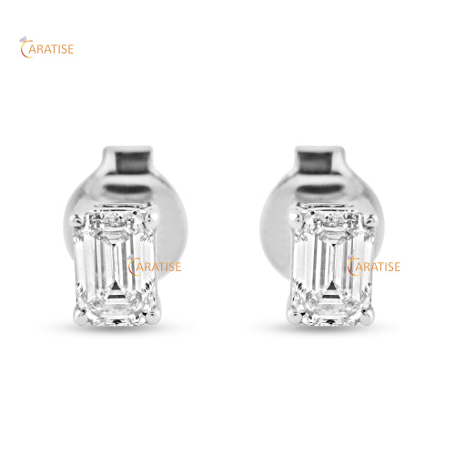 0.93 TDW Emerald Cut Diamond Stud 925 Silver