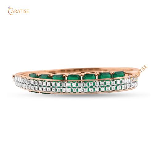 17.1 CT Carre & F.G.Emerald Diamond Bangle Bracelet 925 Silver
