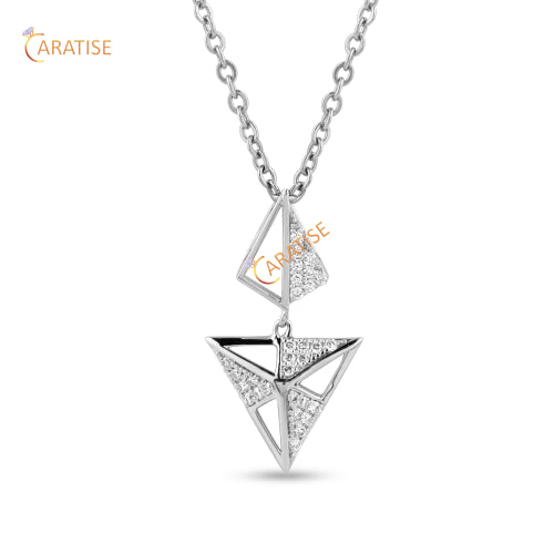 0.11 TDW Round Cut Diamond Custom Pendant With Chain 925 Silver