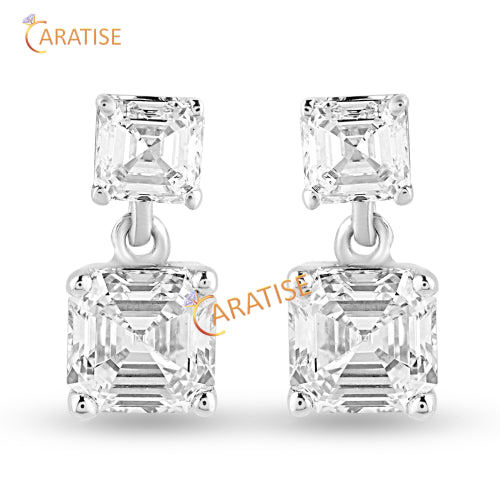 1.30 TDW Asscher Cut Diamond Earring 925 Silver
