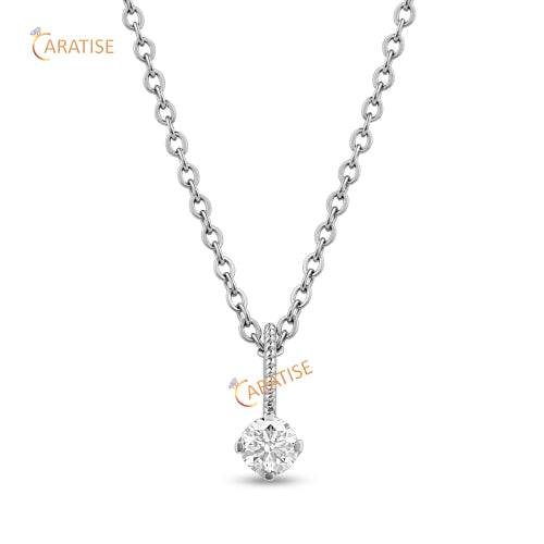 0.33 TDW Round Cut Diamond Solitaire Pendant With Chain 925 Silver