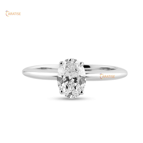 1.00 TDW Oval Cut Diamond Solitaire Ring 925 Silver