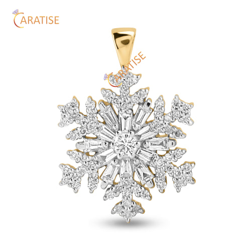 0.73 TDW Baguette & Round Diamond Custom Pendant 925 Silver