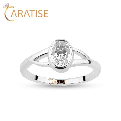 0.73 TDW Oval Cut Diamond Solitaire Ring 925 Silver