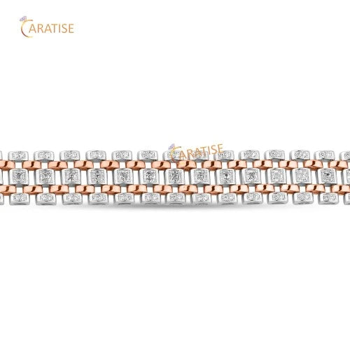 4.438 CT Asscher & Round Cut Diamond Charm Bracelet 925 Silver