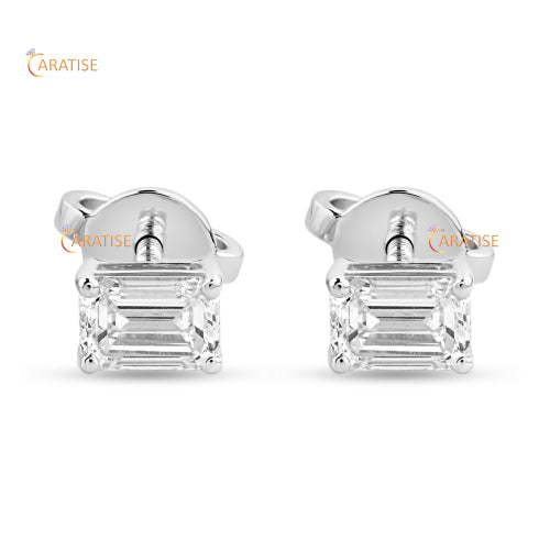 0.40 TDW Emerald Cut Diamond Stud 925 Silver