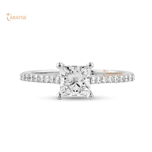 1.21 TDW Princess & Round Cut Diamond Engagement Ring 925 Silver