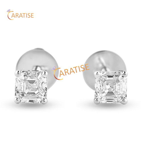 0.72 TDW Asscher Cut Diamond Earring 925 Silver
