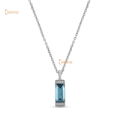 1.07 TDW F.B. Baguette & Round Cut Diamond Custom Pendant With Chain 925 Silver