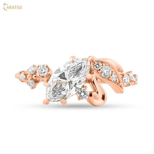 0.996 TDW Marquise & Round Cut Diamond Engagement Ring 925 Silver