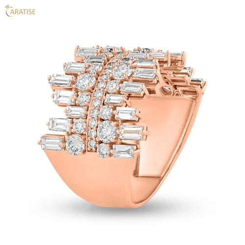 3.35 TDW Baguette & Round Cut Diamond Ring Engagement Ring 925 Silver