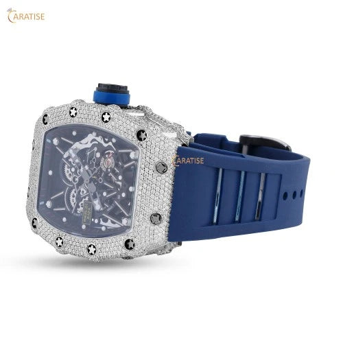 12.15 TDW Round Cut Diamond Watch | Moissanite Diamond Watch | Engagement Watch For Him | Luxury Wrist Watch