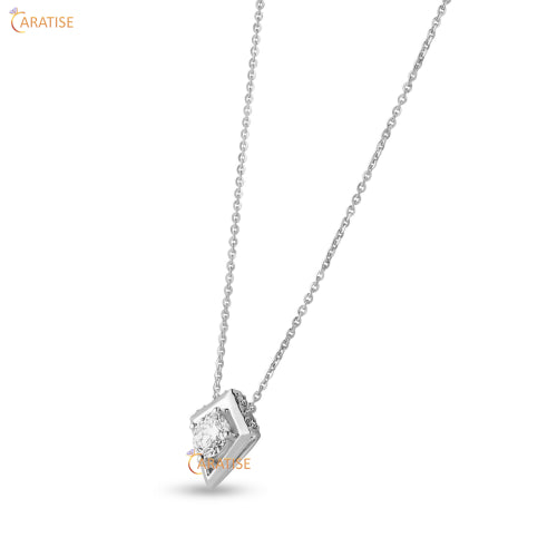 0.72 TDW Round Cut Diamond Custom Pendant With Chain 925 Silver