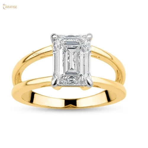 3.00 TDW Emerald Diamond Ring Solitaire 925 Silver