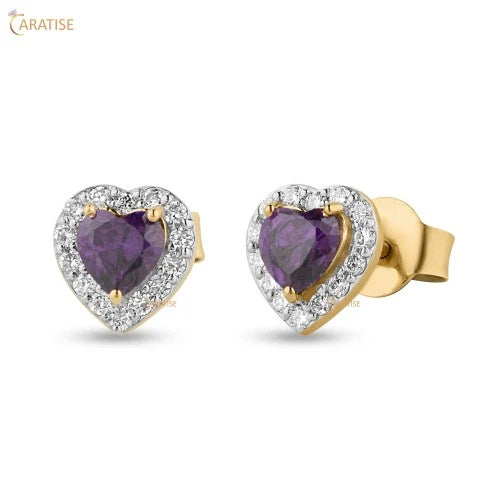 0.72 TDW F.P. Heart Cut Diamond & Round Cut Diamond Earring 925 Silver