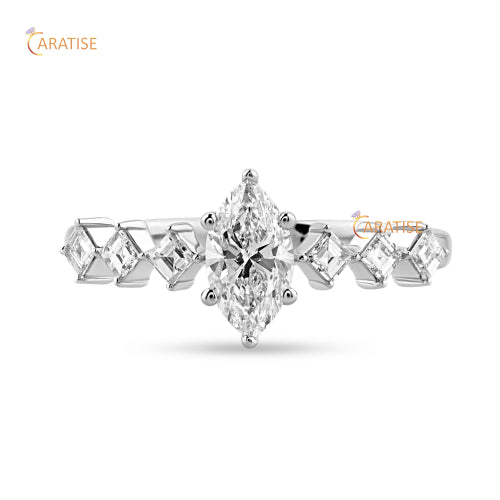 0.77 TDW Marquise & Carre Cut Moissanite Diamond Engagement Ring 925 Silver