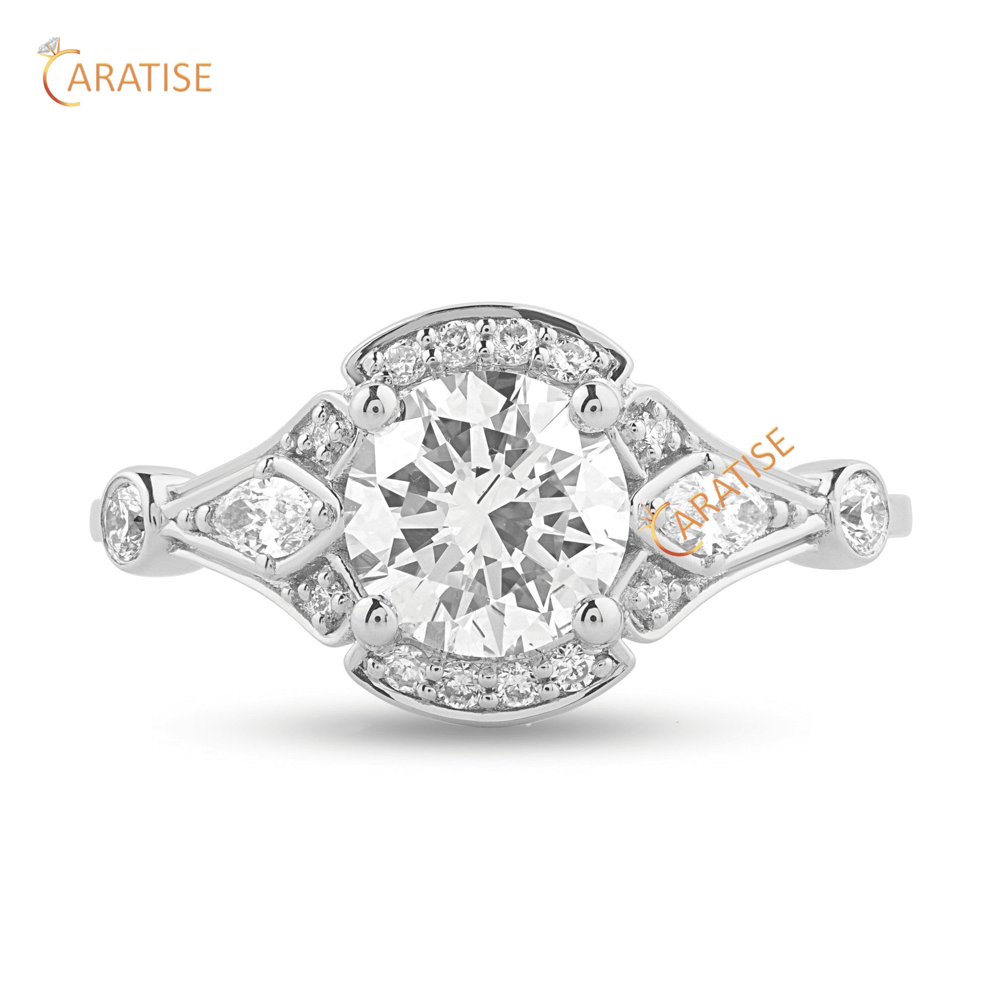 1.64 TDW Round Cut Art Deco Diamond Engagement Ring 925 Silver