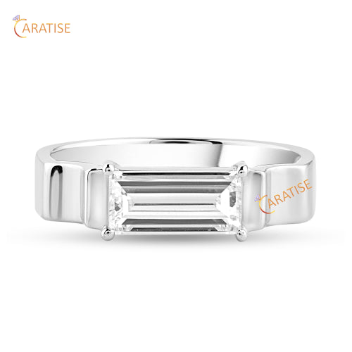 0.60 TDW Baguette Cut Diamond Solitaire Ring 925 Silver