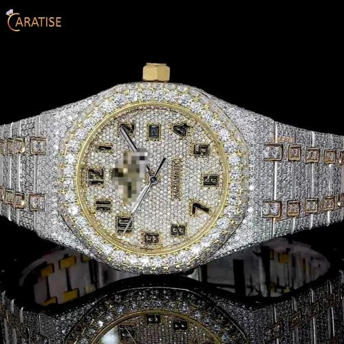 27.85 TDW Round Cut Diamond Watch | Stainless Steel | Luxury Moissanite Diamond Watch | Gift For Husband | EF-VS Color
