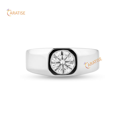 1.25 TDW Round Cut Men's Moissanite Diamond Solitaire Band 925 Silver