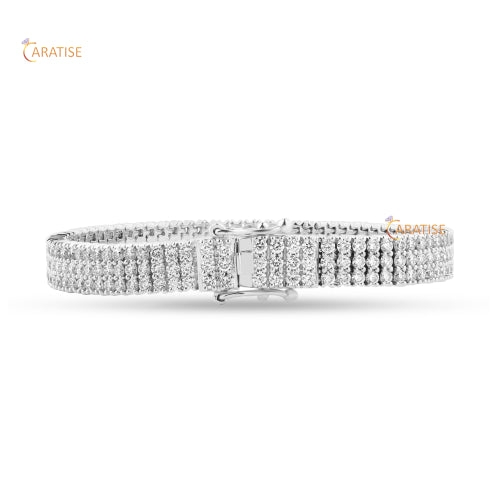 6.99 TDW Round Cut Diamond Charm Bracelet 925 Silver