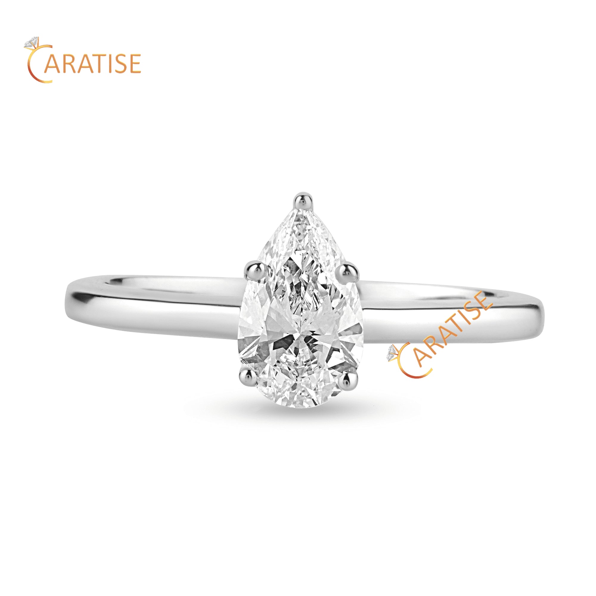 0.87 TDW Pear Cut Diamond Solitaire Ring 925 Silver
