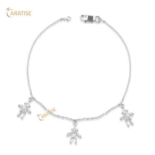 1.12 TDW Round,Triangle & Baguette Diamond Bracelet 925 Silver