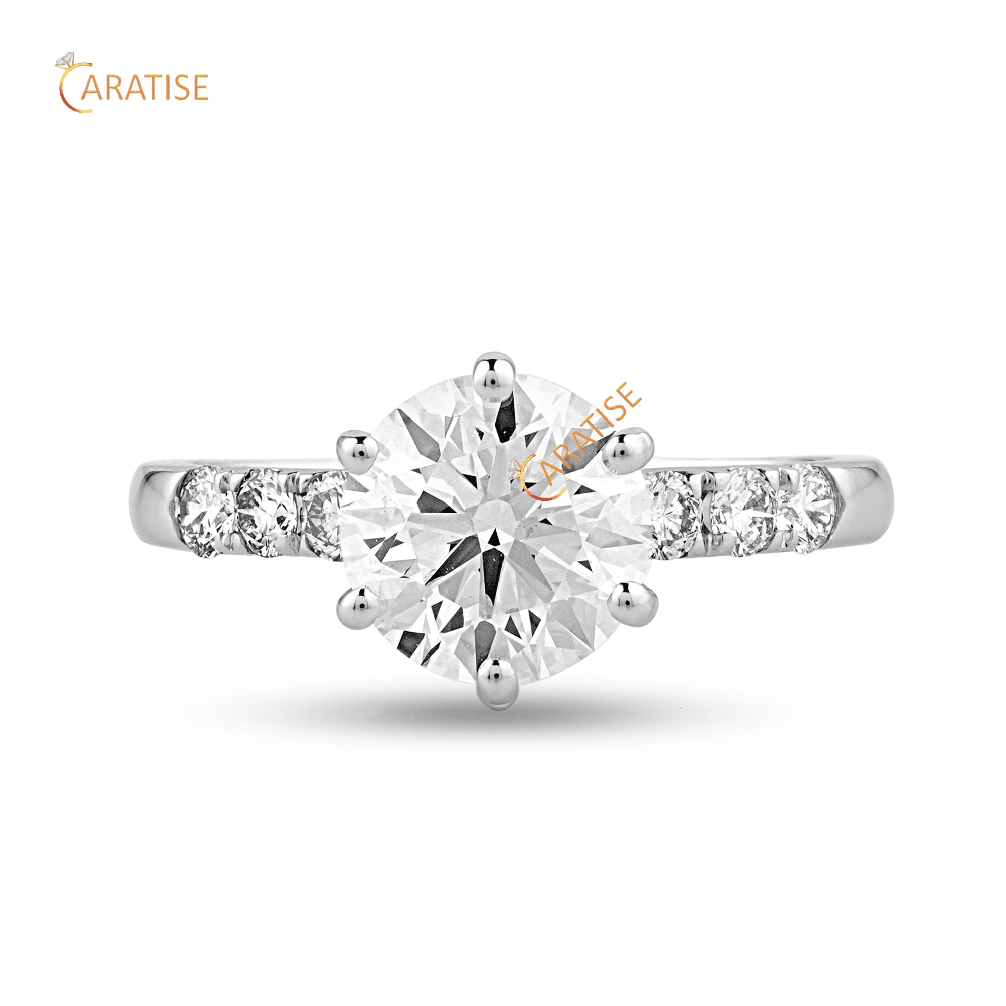 2.35 TDW Round Cut Diamond Engagement Ring 925 Silver