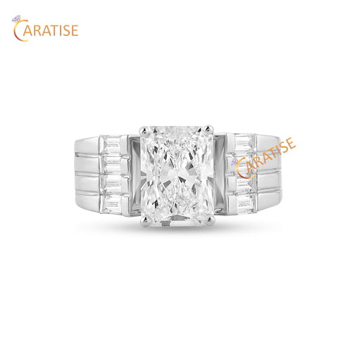 4.22 TDW Radiant & Baguette Cut Men's Engagement Moissanite Diamond Engagement Ring 25 Silver