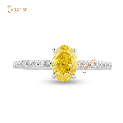 1.22 TDW Fancy Yellow Oval & Round Cut Moissanite Diamond Band Ring 925 Silver